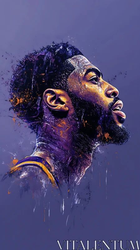 Explosive portrait of basketball player in purple hues.