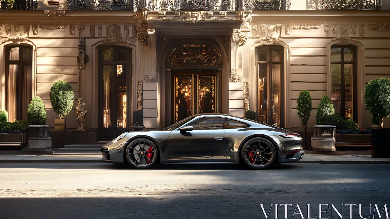 Photorealistic coup&eacute; profile before ornate Parisian fa&ccedil;ade.