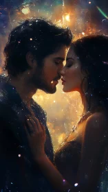 Luminescent Intimate Encounter: Digital Composite Portrait with Particle Nebulae Effects.