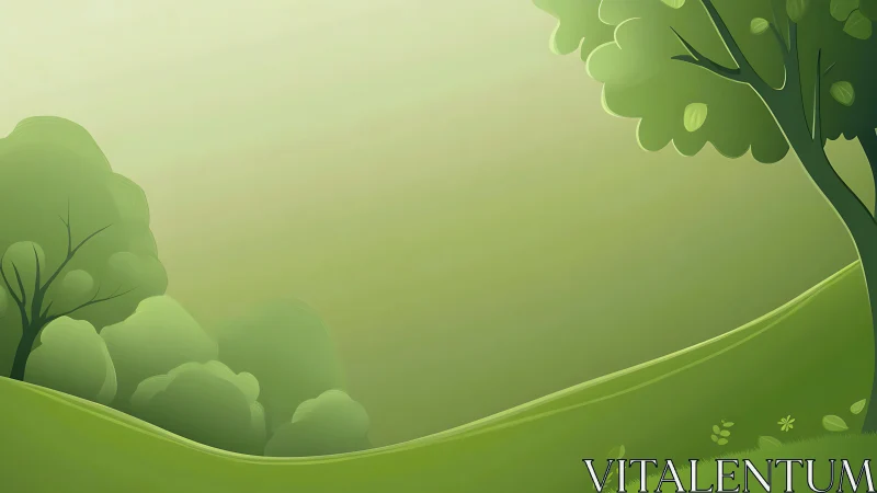 Layered Vector Landscape with Graduated Color Gradients and Organic Foliage Elements