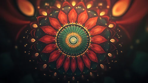 Symmetrical radial mandala with layered petal geometry.