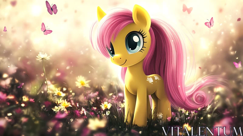 Soft-lit cartoon pony rendered with bokeh depth-of-field field