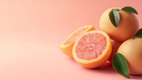 Fresh grapefruit halves glow on soft pastel background.