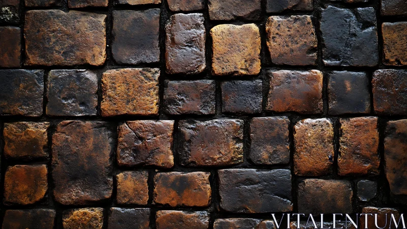 Weathered stone brick wall with rustic textures, moody lighting.