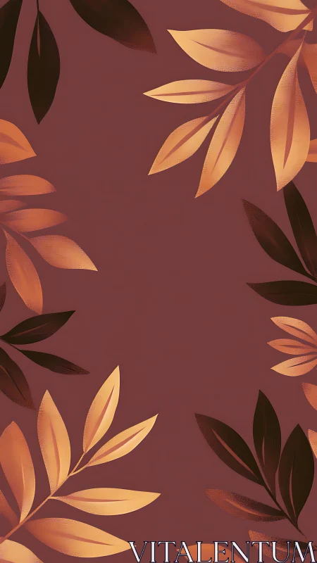 Warm terracotta backdrop with stylized golden foliage framing