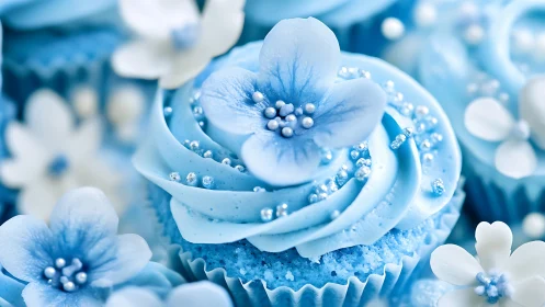 Sky-Tinted Dreams: Delicate Blooms Crowned on Sweet Confections