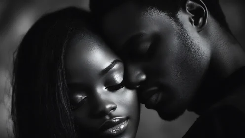 Dramatic Chiaroscuro Portrait: Two Figures in Intimate Proximity