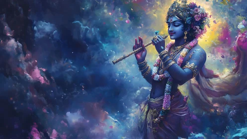 Celestial flute player bathes the cosmos in gentle color