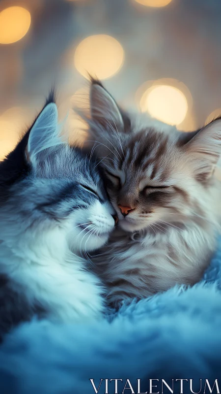 Soft-Focus Portrait of Two Long-Haired Cats with Bokeh Lighting