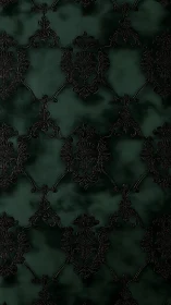 Ornate dark damask tiling with embossed baroque flourishes.
