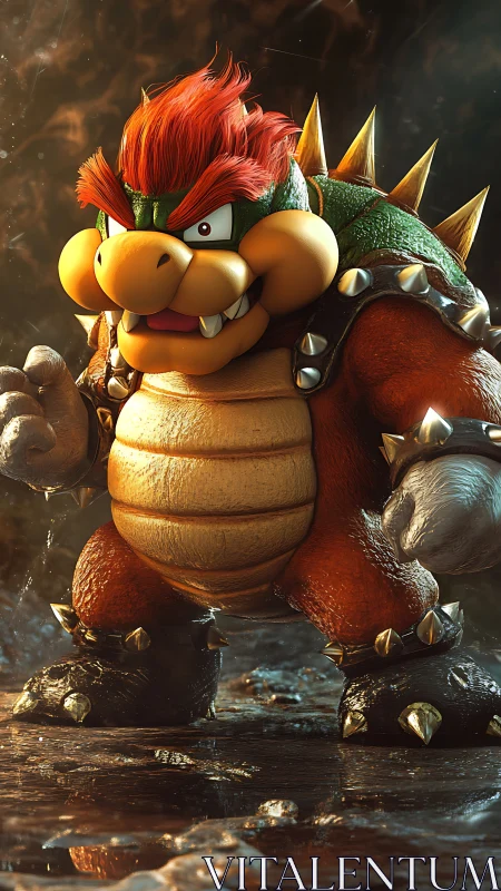 3D character render with molten-ground cinematic lighting focus.