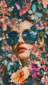 Dreamy woman in mirrored shades blooms in a garden of color