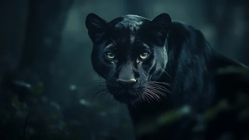 Black Leopard Portrait with Illuminated Eyes.