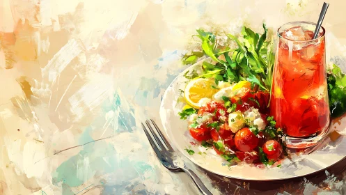Sunlit salad serenade beside a ruby citrus cooler.