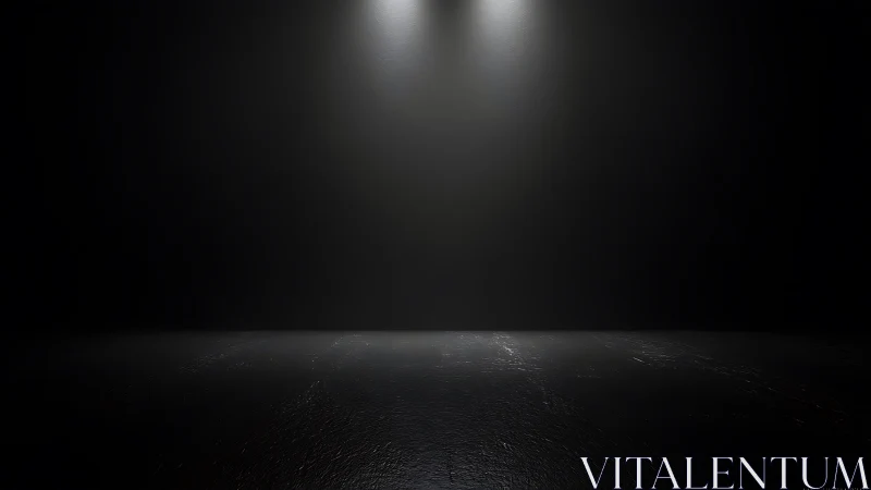 Minimalist dark studio stage with dual overhead spotlights.