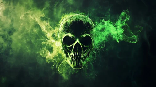 Green vapor forms a luminous skull within a dark background