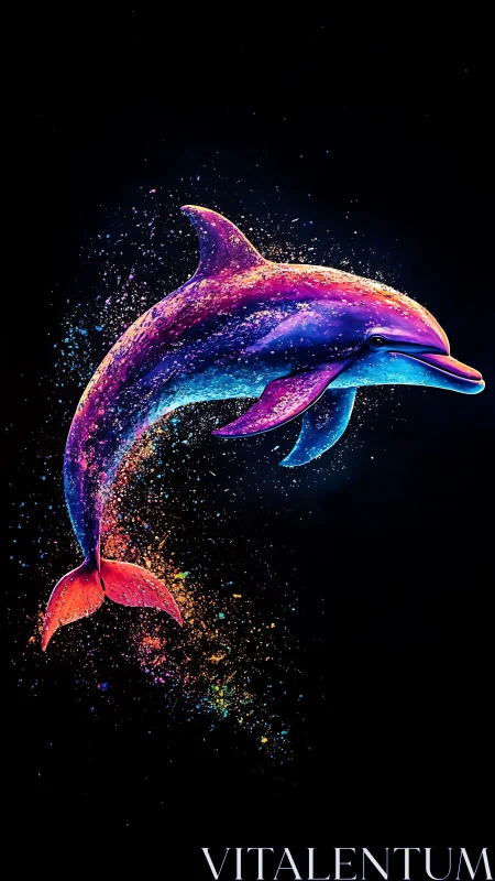 Neon bioluminescent dolphin arc with dispersing pigment spray