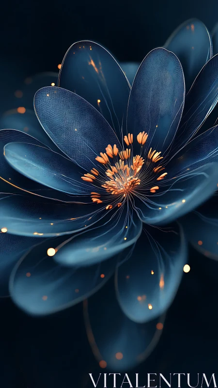 Digital macro rendering of translucent blue flower form.