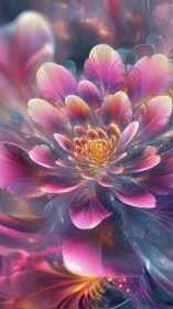 Fractal lotus bloom in iridescent pink and cyan light.