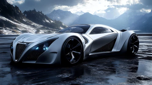 Low-slung aerodynamic hypercar with sculpted carbon aero surfaces