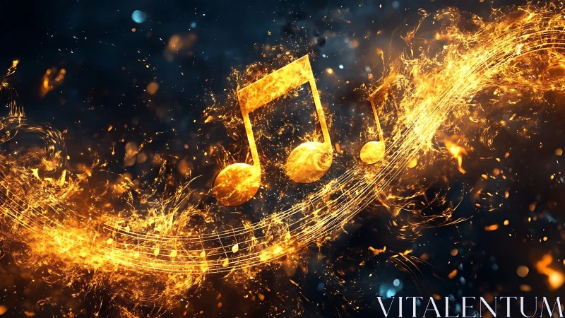 Molten music notes ignite a swirling river of cosmic fire