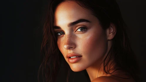 Low-key photoreal portrait with cinematic skin rendering.