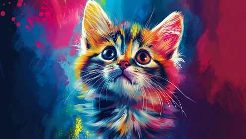 Vibrant Colorful Cat Portrait in Bold Pop Art Style.