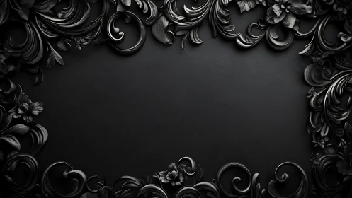 Baroque black floral frame with sculpted ornamental reliefs.