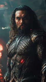 Armored warrior in dark, cinematic fantasy setting.