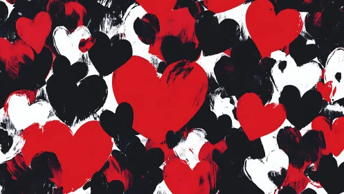 Abstract Heart Composition in Scarlet, Monochrome and Cream.