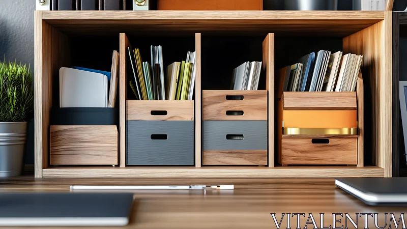 Cozy wooden desk organizer bringing calm order to papers.