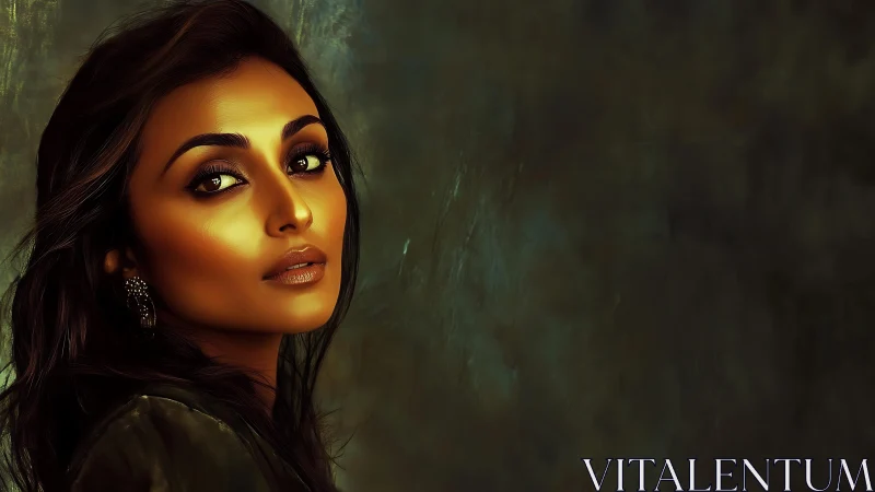 Digital portrait of woman in dramatic warm lighting.