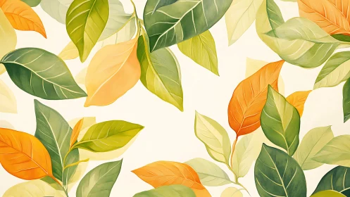 Gentle falling leaves in soft green and golden tones.