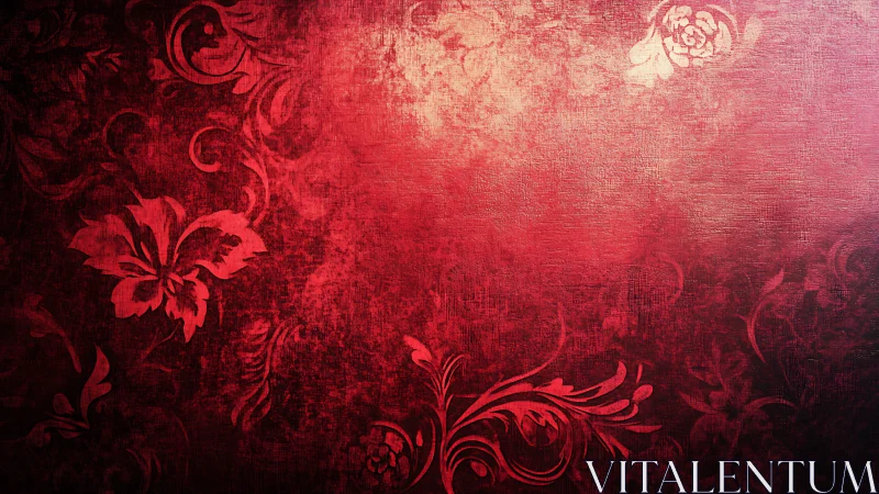 Ornate Floral Pattern on Deep Red Textured Background.