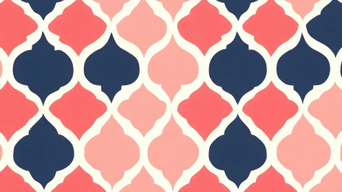 Geometric lattice pattern in coral, navy, and cream tones.