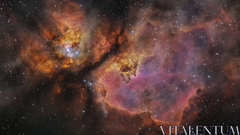 Widefield emission nebula with ionized gas filaments and starfield