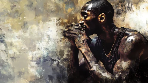 Seated basketball player rendered in textured digital profile