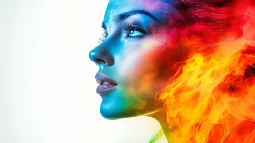 Chromatic side-profile portrait with spectral flame dispersion.