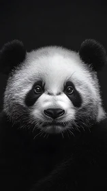 Monochrome panda portrait with hyper-detailed fur rendering.