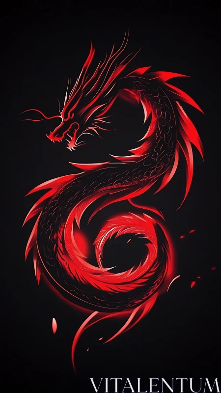 Crimson dragon coils in fiery motion against black void