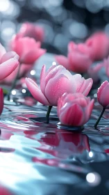Pink Tulips Dancing in Water: Nature's Delicate Wonder.