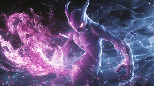 Horned humanoid entity with violet energy in cosmic void.