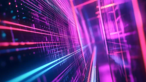 Futuristic neon digital grid in abstract cyberpunk style artwork.