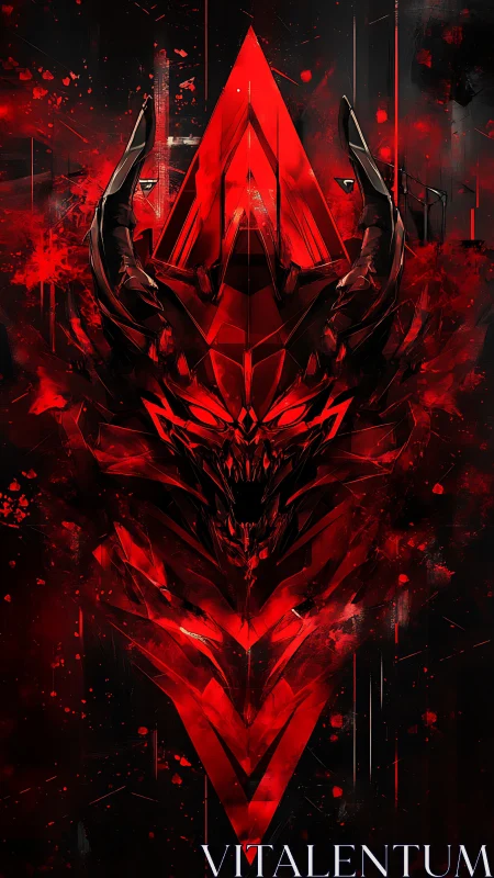 Angular demonic crest rendered as faceted crimson geometric armor