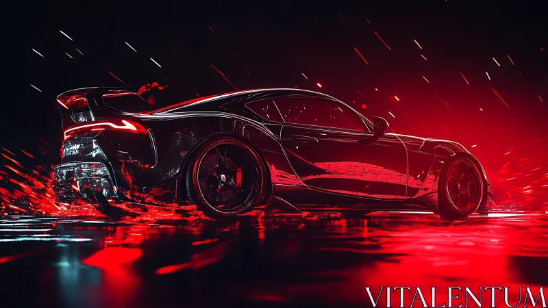 Midnight drift racer bathed in neon red motion glow.