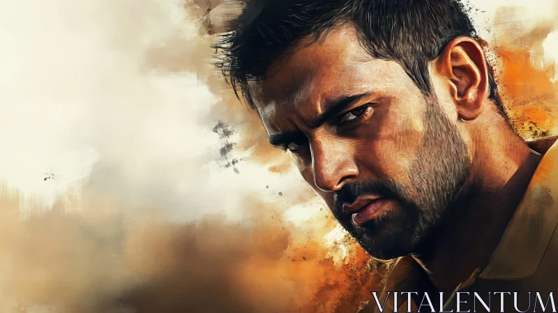 Intense male portrait in textured digital brushwork profile.