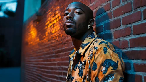 Side-lit portrait leverages mixed-color lighting on brick alley wall