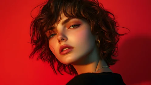 Hyperreal portrait renders model in dramatic red key lighting