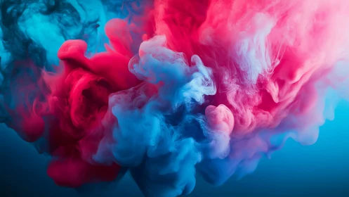 Colored ink diffusion in blue liquid environment.