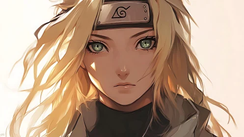 Golden haired ninja gazes ahead with calm, steady courage.